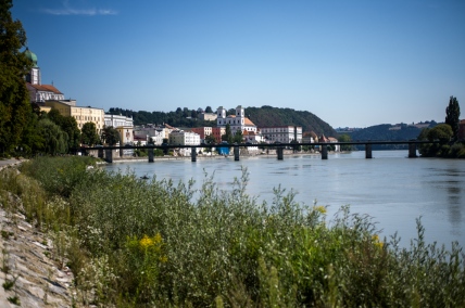 Passau where the Inn River meets the Danube River (Germany)